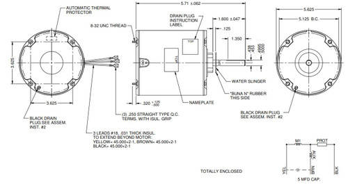 3402 Nidec | Carrier Condenser Motor K055SWG7925013B  1/10 hp, 1100 RPM, 208-230V by US Motors