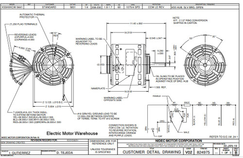 5831 Nidec | 1/4 hp 1075 RPM 4-Speed 208-230V; 5.6" Blower Motor