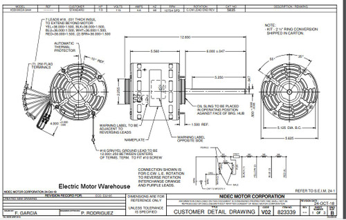 5835 Nidec | 1/3 hp 1075 RPM 4-Speed 115V; 5.6" Blower Motor