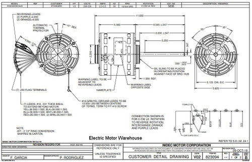 5836 Nidec |  1/3 hp 1075 RPM 4-Speed 208-230V; 5.6" Blower Motor