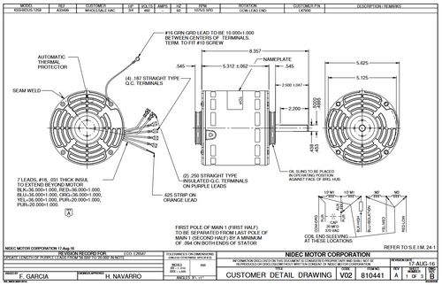 LX7930 Nidec | 3/4 hp 1075 RPM 3-Speed 460V; 5.6" Blower Motor