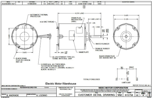 3404 Nidec | 1/4 hp 1100 RPM 1-Speed 208-230V; 5.6" Condenser Motor