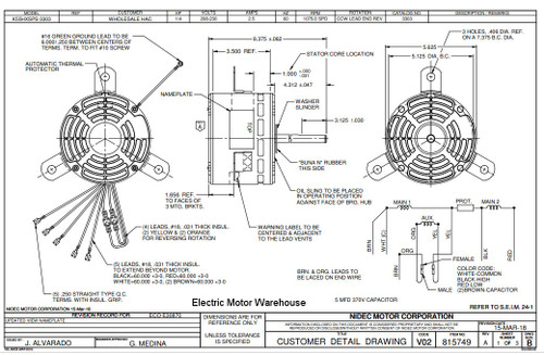 3303 Nidec | 1/4 hp 1075 RPM 2-Speed 208-230V; 5.6" Blower Motor