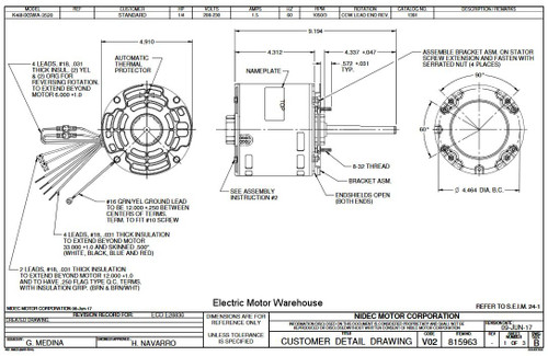 1391 Nidec | 1/4 hp 1050 RPM 3-Speed 208-230V; 5.0" Blower Motor