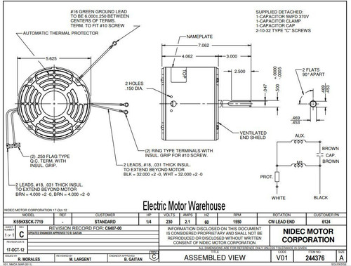 6124 Nidec | 1/4 hp 1550 RPM 1-Speed 230V; 5.6" Blower Motor