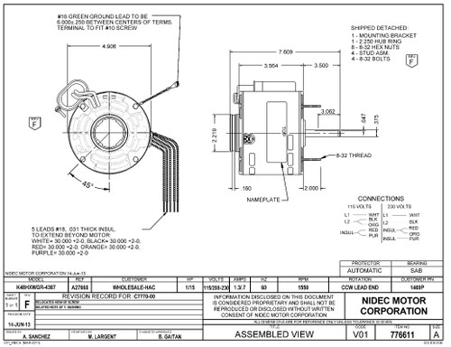 1469P Nidec | 1/15 hp 1550 RPM 1-Speed 115/208-230V; 5.6" Blower Motor