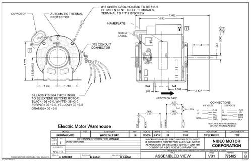 722P Nidec | 1/6 hp 1550 RPM 1-Speed 115/230V; 5.0" Blower Motor