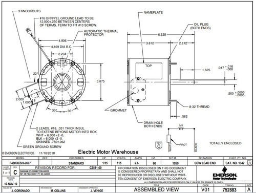 1342 Nidec | 1/15 hp 1050 RPM 1-Speed 115V; 5.0" Blower Motor