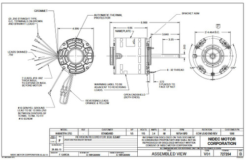 1268 Nidec | 1/5 hp 1075 RPM 4-Speed 115V; 5.0" Blower Motor