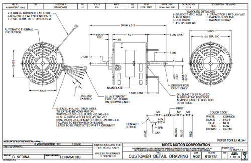 1213 Nidec | 1/3 hp 1075 RPM 3-Speed 230V; 5.6" Blower Motor