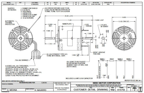 1824 Nidec | 1/2 hp 1075 RPM 3-Speed 230V; 5.6" Blower Motor