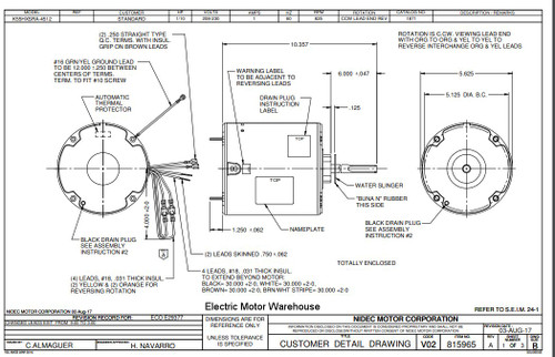 1871 Nidec | 1/10 hp 825 RPM 1-Speed 208-230V; 5.6" Condenser Motor