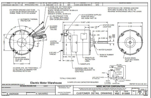 1873 Nidec | 1/6 hp 825 RPM 1-Speed 208-230V; 5.6" Condenser Motor