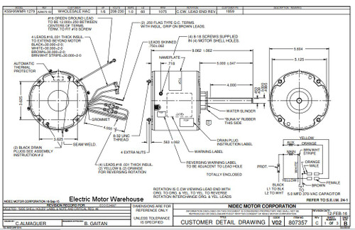 1859 Nidec | 1/6 hp 1075 RPM -Speed 208-230V; 5.6" Condenser Motor