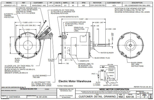 1874 Nidec | 1/4-1/8 hp 825 RPM 1-Speed 208-230V; 5.6" Condenser Motor