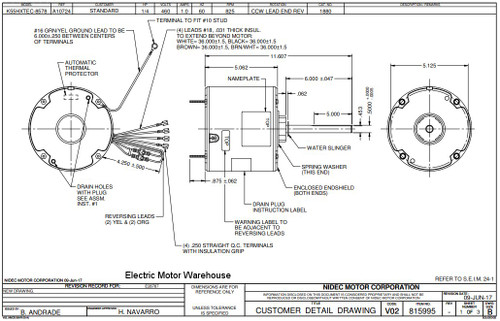 1880 Nidec | 1/4 hp 825 RPM 1-Speed 460V; 5.6" Condenser Motor