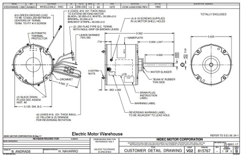 1860 Nidec | 1/4 hp 1075 RPM -Speed 208-230V; 5.6" Condenser Motor