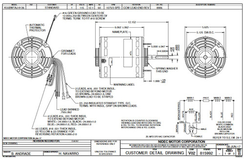 8906 Nidec | 1 hp 1075 RPM 3-Speed 115V; 5.6" Blower Motor