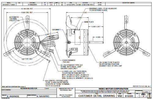 3785 Nidec | 1/3 hp 1075 RPM 3-Speed 115V; 5.6" Blower Motor
