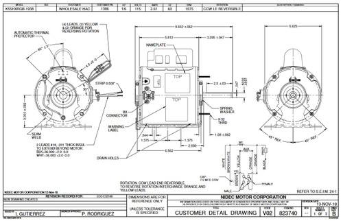 1386 Nidec | 1/6 hp 1075 RPM 1-Speed 115V; 5.6" Blower Motor