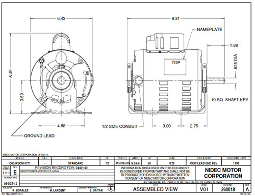 1790 Nidec | 1/2 hp 1725 RPM 1-Speed 115/208-230V; 6.5" Blower Motor