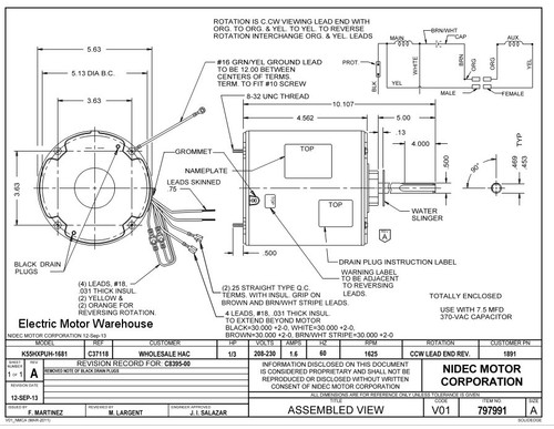1891 Nidec | 1/3 hp 1625 RPM 1-Speed 208-230V; 5.6" Condenser Motor