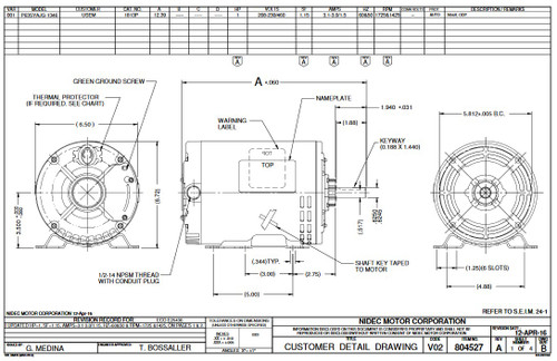 1813P Nidec | 1 hp 1725/1425 RPM 2-Speed 208-230/460V; 6.5" Blower Motor