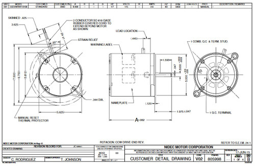 3083 Nidec | 1/7 hp 3450 RPM 1-Speed 115V, 48M  Oil Burner Motor