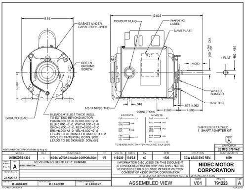 1899 Nidec | 1/2 hp 1725 RPM 1-Speed 115/230V; 5.6" Blower Motor