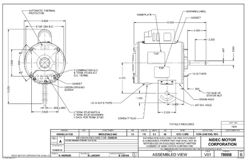 1935 Nidec | 1/3 hp 1075 RPM 2-Speed 115V; 5.6" Yoke Mount Fan Motor