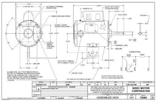 1940 Nidec | 1/2 hp 825 RPM 1-Speed 115V; 5.6" Yoke Mount Fan Motor