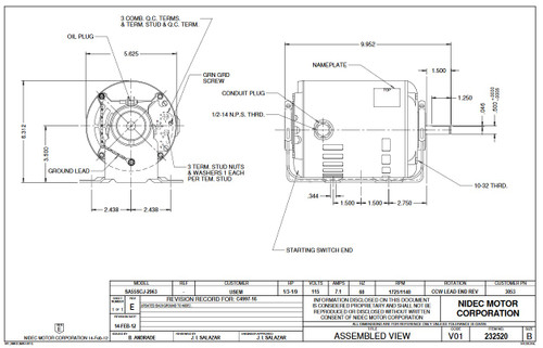 3053 Nidec | 1/3 hp 1725/1140 RPM 2-Speed 115V; 5.6"  Blower Motor