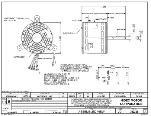 CA3410 Nidec |  1/3 hp, 1075 RPM 1-Speed 208-230V Carrier Blower Motor