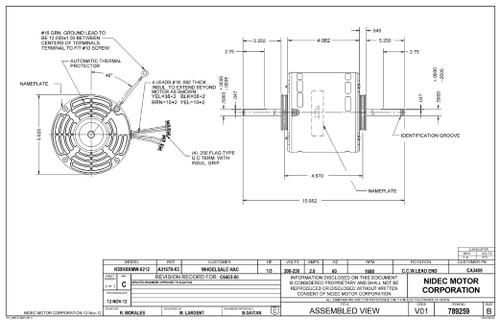 CA3409 Nidec | 1/3 hp, 1600 RPM 1-Speed 208-230V Carrier Blower Motor