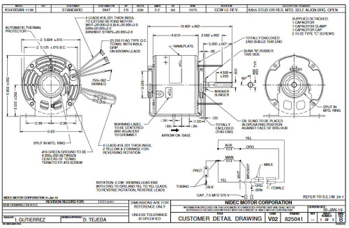 3847 Nidec | 1/3 hp 1075 RPM 1-Speed 230V; 5.6" Condenser Motor