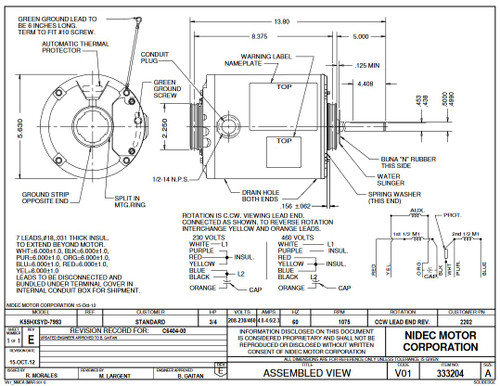 2202 Nidec | 3/4 hp 1075 RPM 1-Speed 208-230/460V; 5.6" Condenser Motor