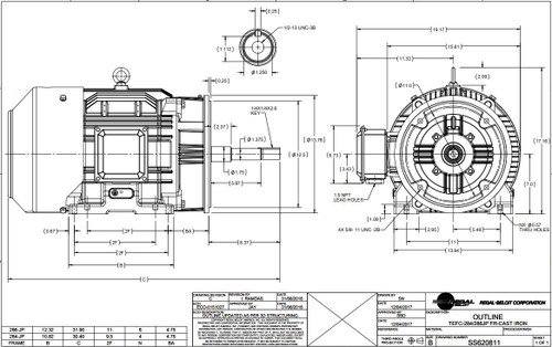 GT3428A Marathon 25 hp 1800 RPM 284JP Frame TEFC 230/460V Marathon Close Couple Motor