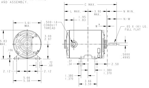 4354 Marathon 1/4 hp 1800 RPM 48 Frame 115V Open Drip Marathon Electric Motor