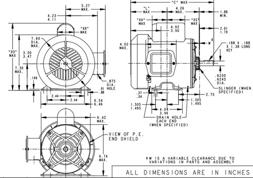 C264 Marathon 1/2 hp 1200 RPM 56 Frame 115/230V Totally Enclosed Marathon Electric Motor