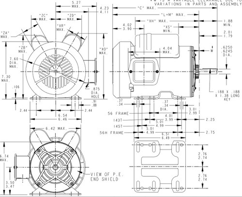 C271 Marathon 3/4 hp 1200 RPM 56 Frame 115/230V Totally Enclosed Marathon Electric Motor