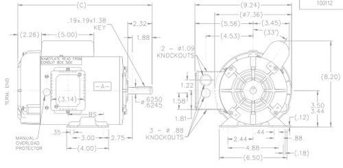G373 Marathon 1 hp 1800 RPM 56 Frame 115/208-230V Totally Enclosed Marathon Electric Motor