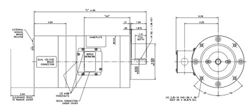 K460 Marathon 3/4 hp 3 phase 1800 RPM 56C Frame 230/460V TENV Marathon Electric Brake Motor