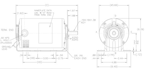 G106 Marathon 1/3 hp 3 phase 1800 RPM 56 Frame 208-230/460V ODP Resilient Mount Marathon Motor