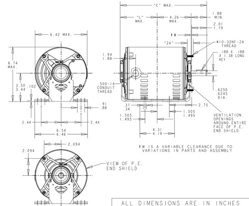 K1408 Marathon 1/2 hp 3 phase 1800 RPM 56 Frame 208-230/460V ODP Resilient Mount Marathon Motor