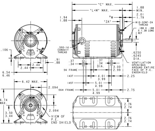 K1418 Marathon 2 hp 3 phase 1800 RPM 56 Frame 208-230/460V ODP Resilient Mount Marathon Motor