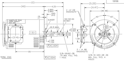 GT4103 Marathon 1 1/2 hp 3 phase 3600 RPM 143JMV Frame 230/460V ODP Marathon Close Couple Motor