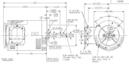 GT4104 Marathon 1/2 hp 3 phase 1800 RPM 145JMV Frame 230/460V ODP Marathon Close Couple Motor