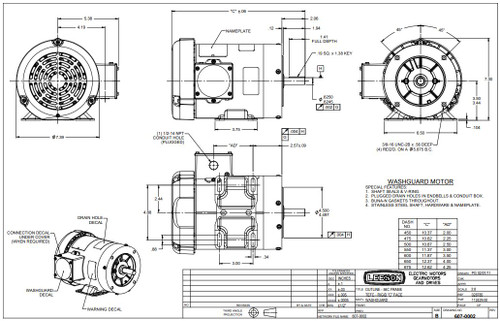 112429.00 Leeson |  1/2 hp 1800 RPM 56C Frame TENV 208-230/460V Wash Down Duty
