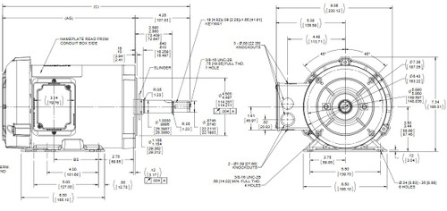 GT3106 Marathon 2 hp 3 phase 3600 RPM 145JM Frame 230/460V TEFC Marathon Close Coupled Pump Motor