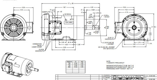 GT3107 Marathon 2 hp 3 phase 1800 RPM 145JM Frame 230/460V TEFC Marathon Close Coupled Pump Motor